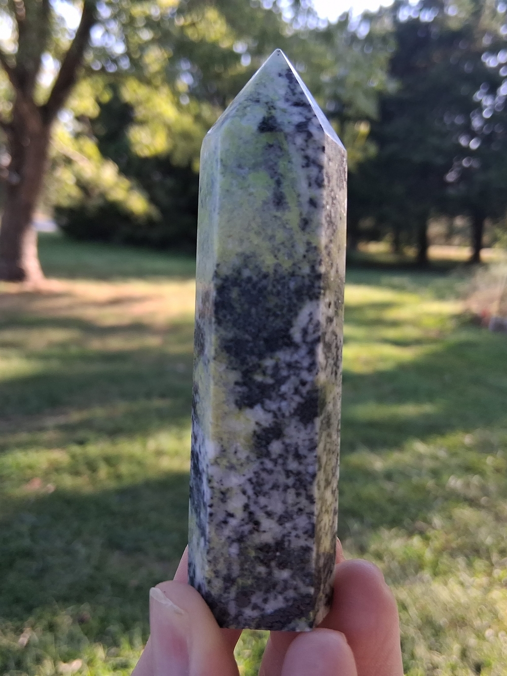 Serpentine Crystal Tower Green Black Natural Stone Polished Point